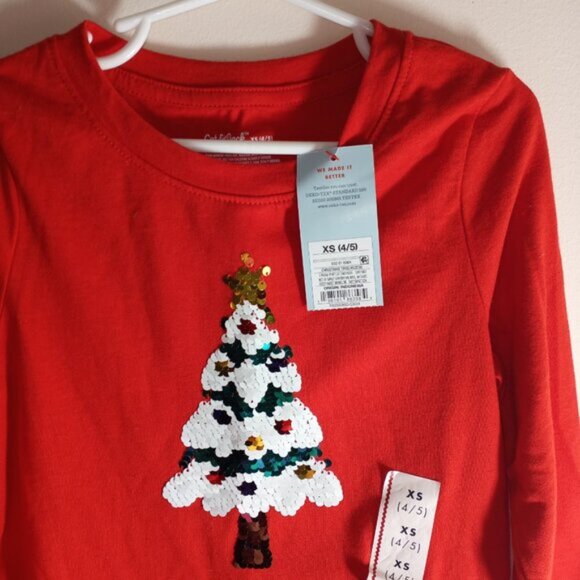 Cat & Jack Kids Flip Sequin Christmas Tree Long Sleeve T-Shirt - Size: 4/5 - XS - Picture 2 of 6